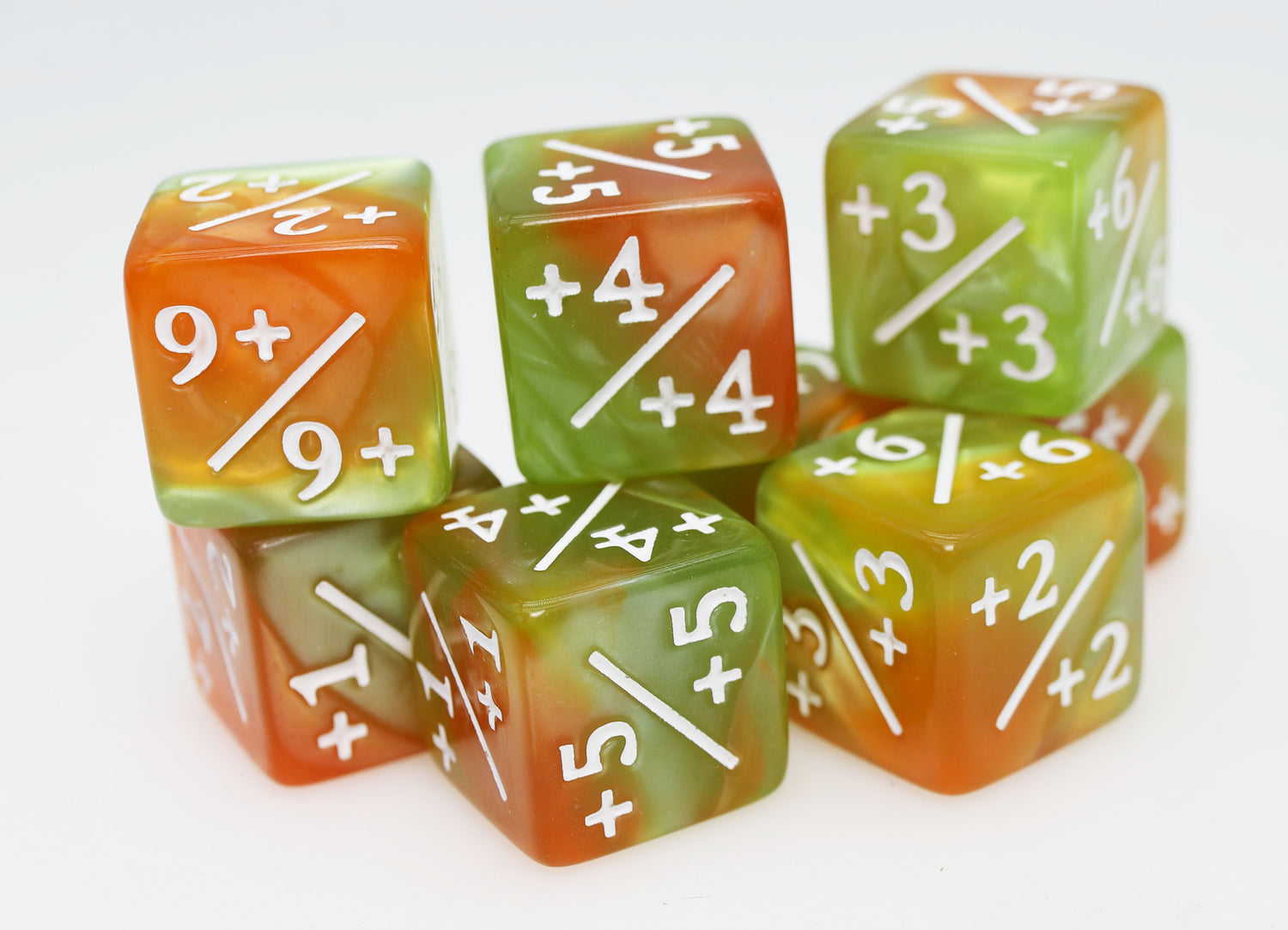 +1/+1 Green & Gold Counters for Magic - Set of 8 Plastic Dice Foam Brain Games