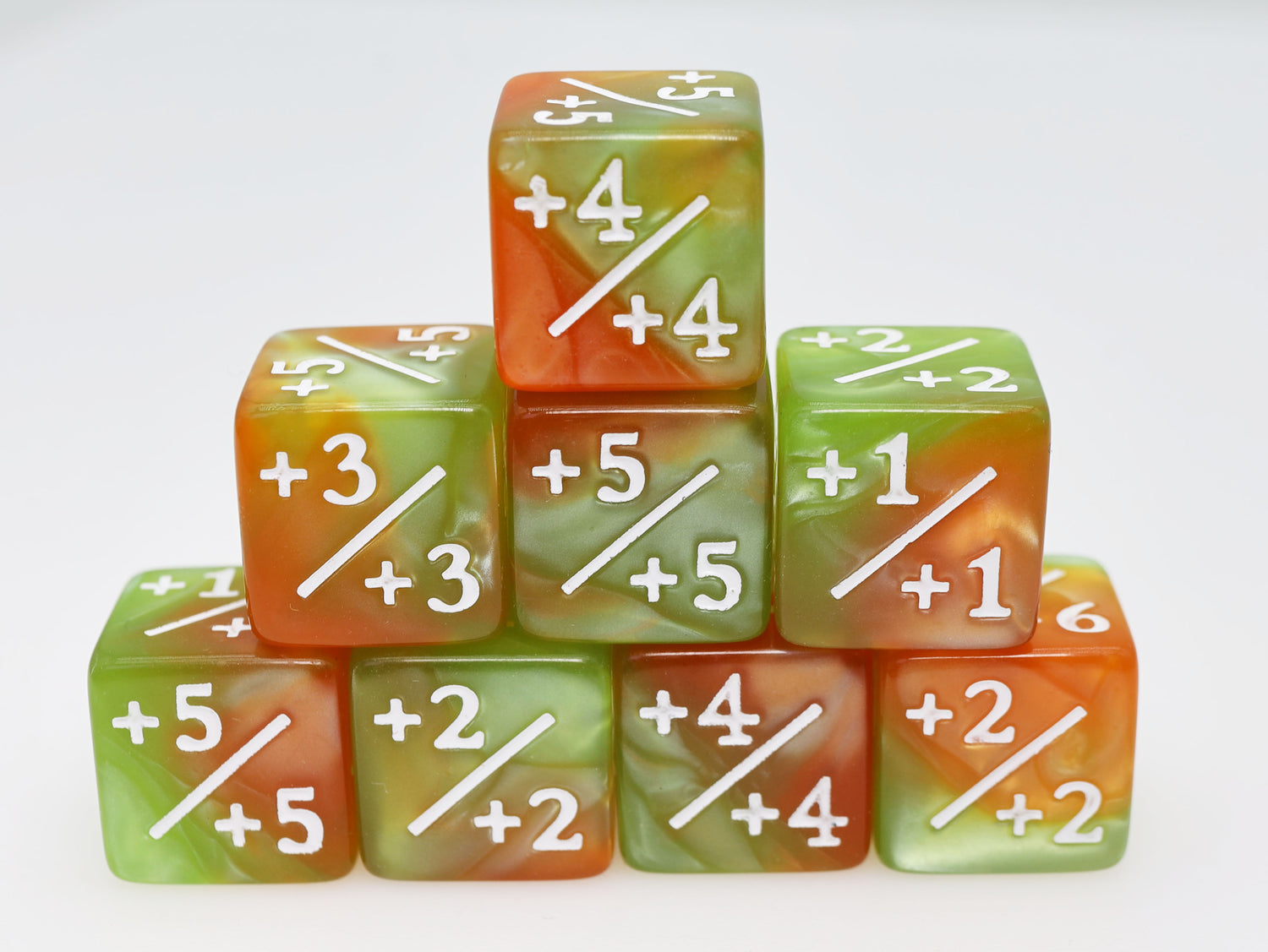 +1/+1 Green & Gold Counters for Magic - Set of 8 Plastic Dice Foam Brain Games