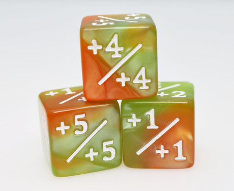 +1/+1 Green & Gold Counters for Magic - Set of 8 Plastic Dice Foam Brain Games
