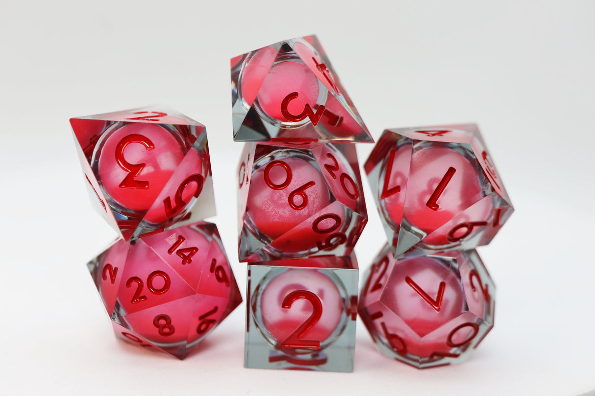 Sharp Edge Glow in the Dark Liquid Core RPG Dice Set - Midnight Rose Plastic Dice Foam Brain Games