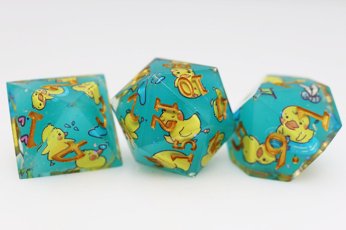 Splashing Duckies: Sharp Edge Decal RPG Dice Set Plastic Dice Foam Brain Games