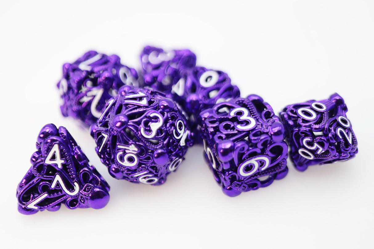 Mind Eater: Electric Purple - Hollow Metal RPG Dice Set Metal Dice Foam Brain Games