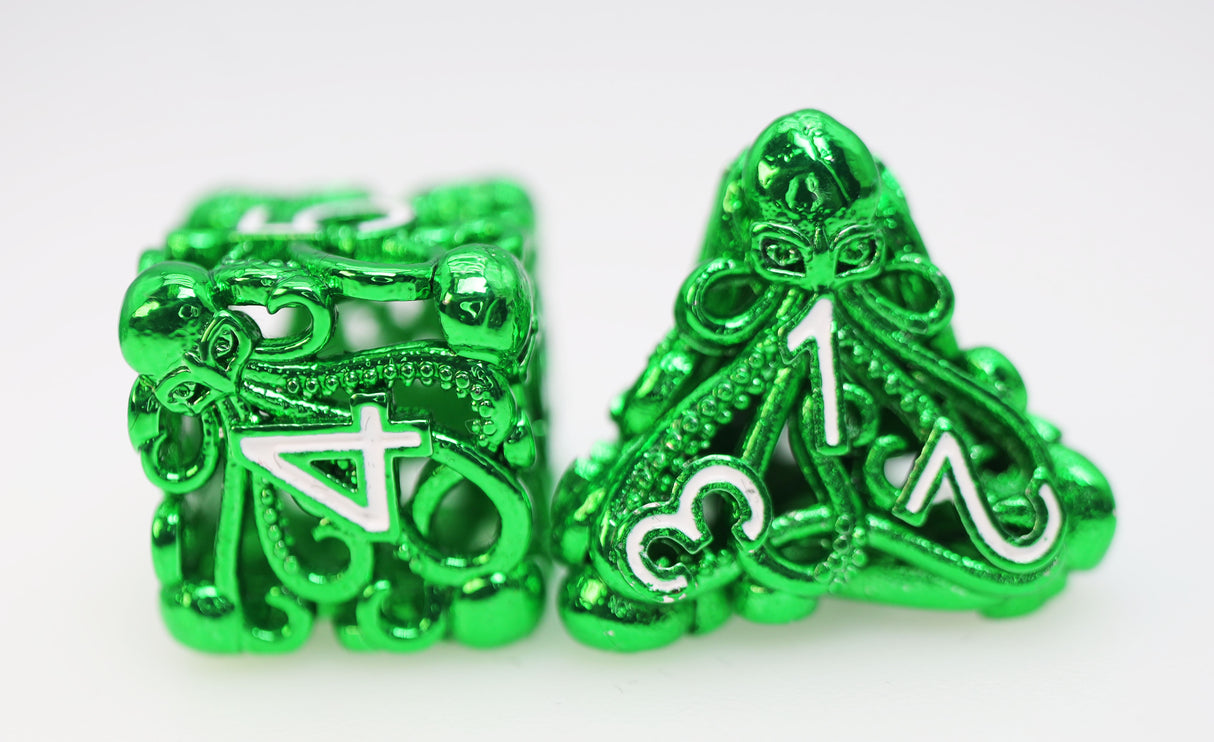 Mind Eater: Green - Hollow Metal RPG Dice Set Metal Dice Foam Brain Games