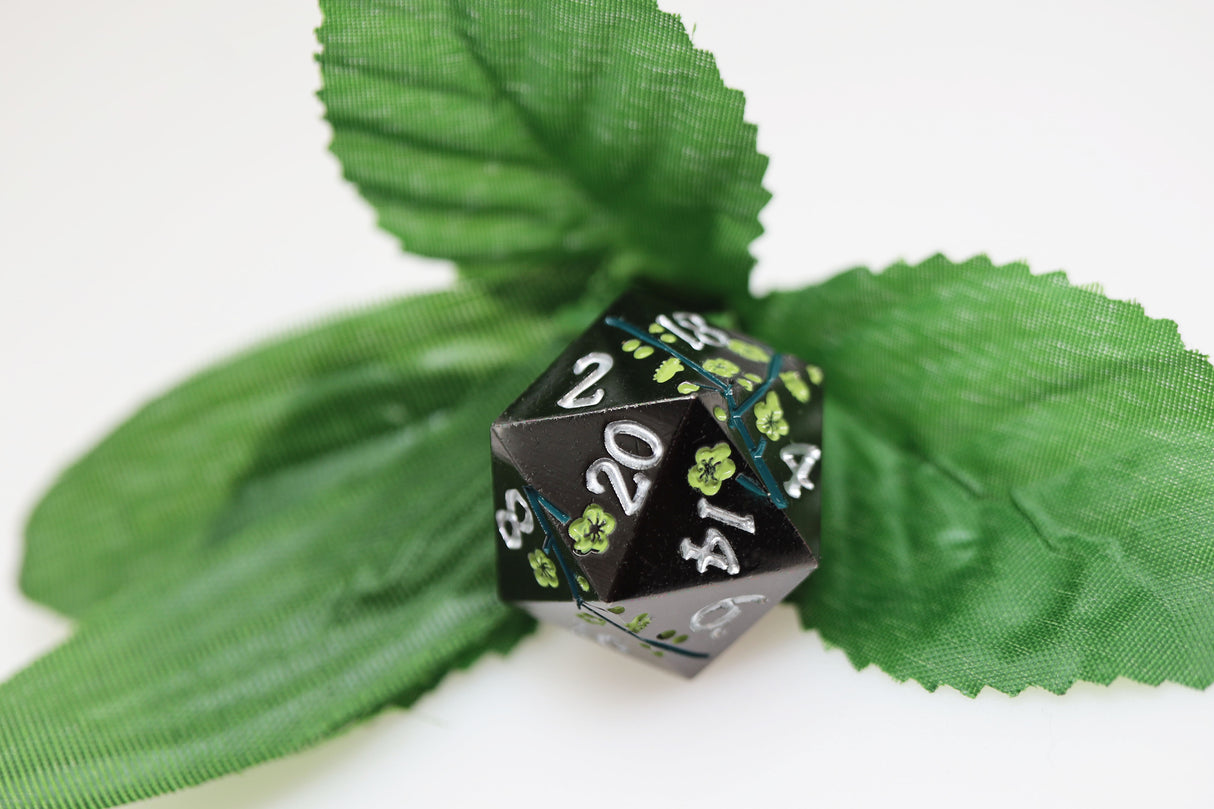 Metallic Bouquet: Dark Green Hellebore - Metal RPG Dice Set Metal Dice Foam Brain Games