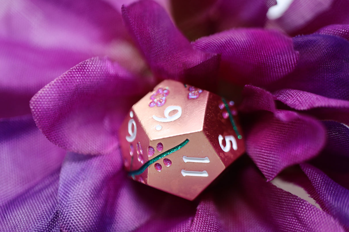 Metallic Bouquet: Copper Cherry Blossoms - Metal RPG Dice Set Metal Dice Foam Brain Games