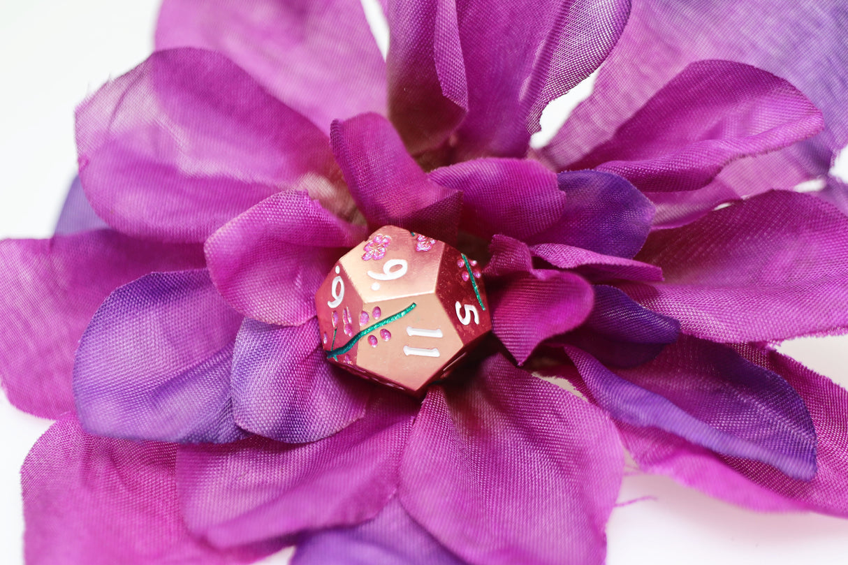 Metallic Bouquet: Copper Cherry Blossoms - Metal RPG Dice Set Metal Dice Foam Brain Games