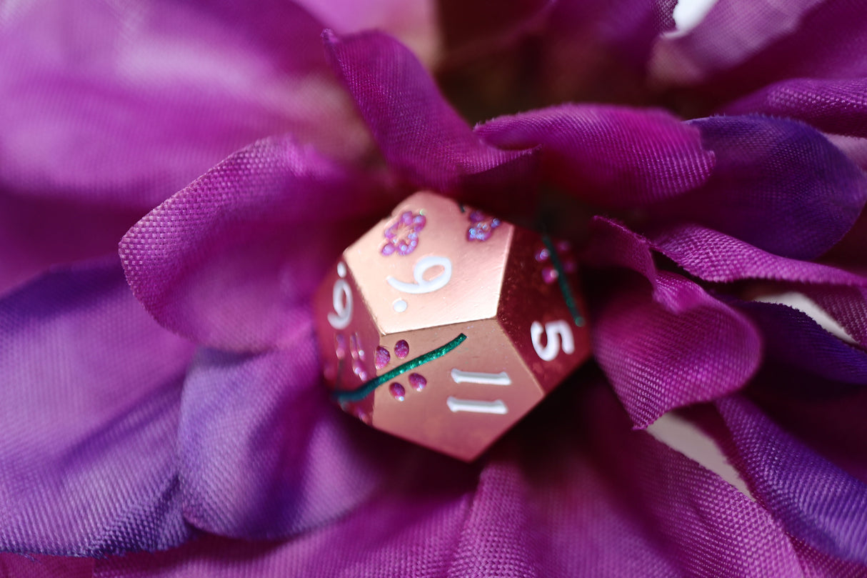 Metallic Bouquet: Copper Cherry Blossoms - Metal RPG Dice Set Metal Dice Foam Brain Games