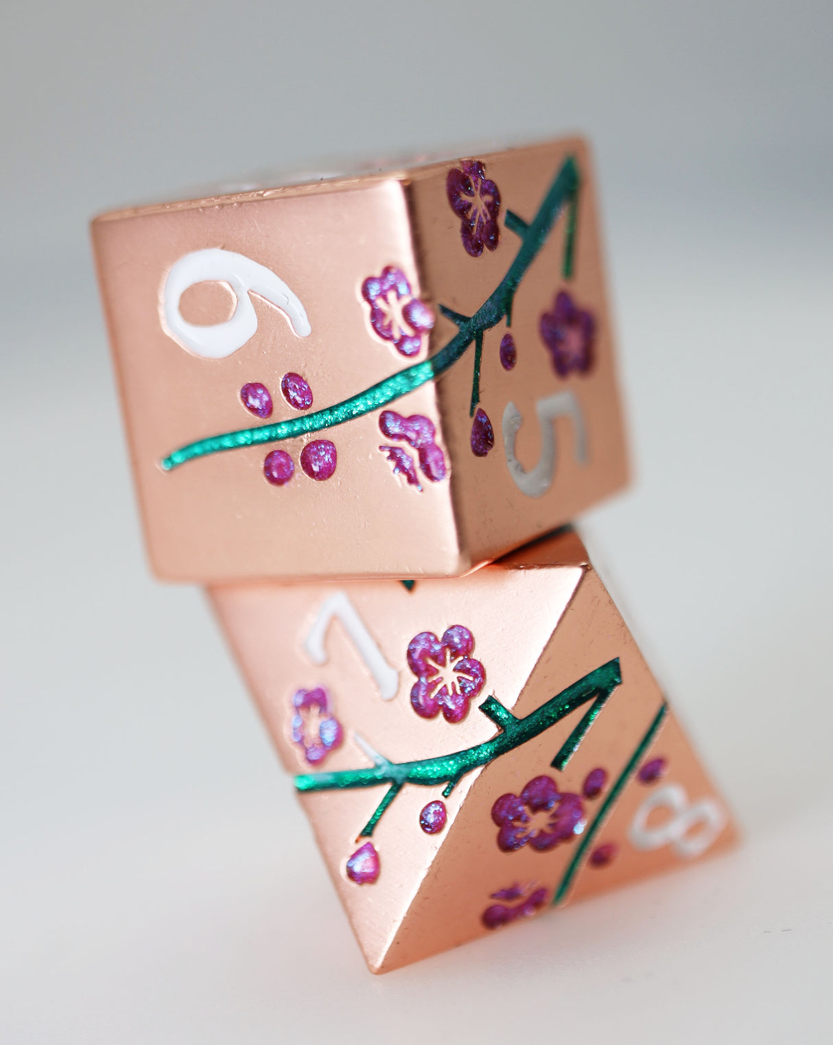 Metallic Bouquet: Copper Cherry Blossoms - Metal RPG Dice Set Metal Dice Foam Brain Games