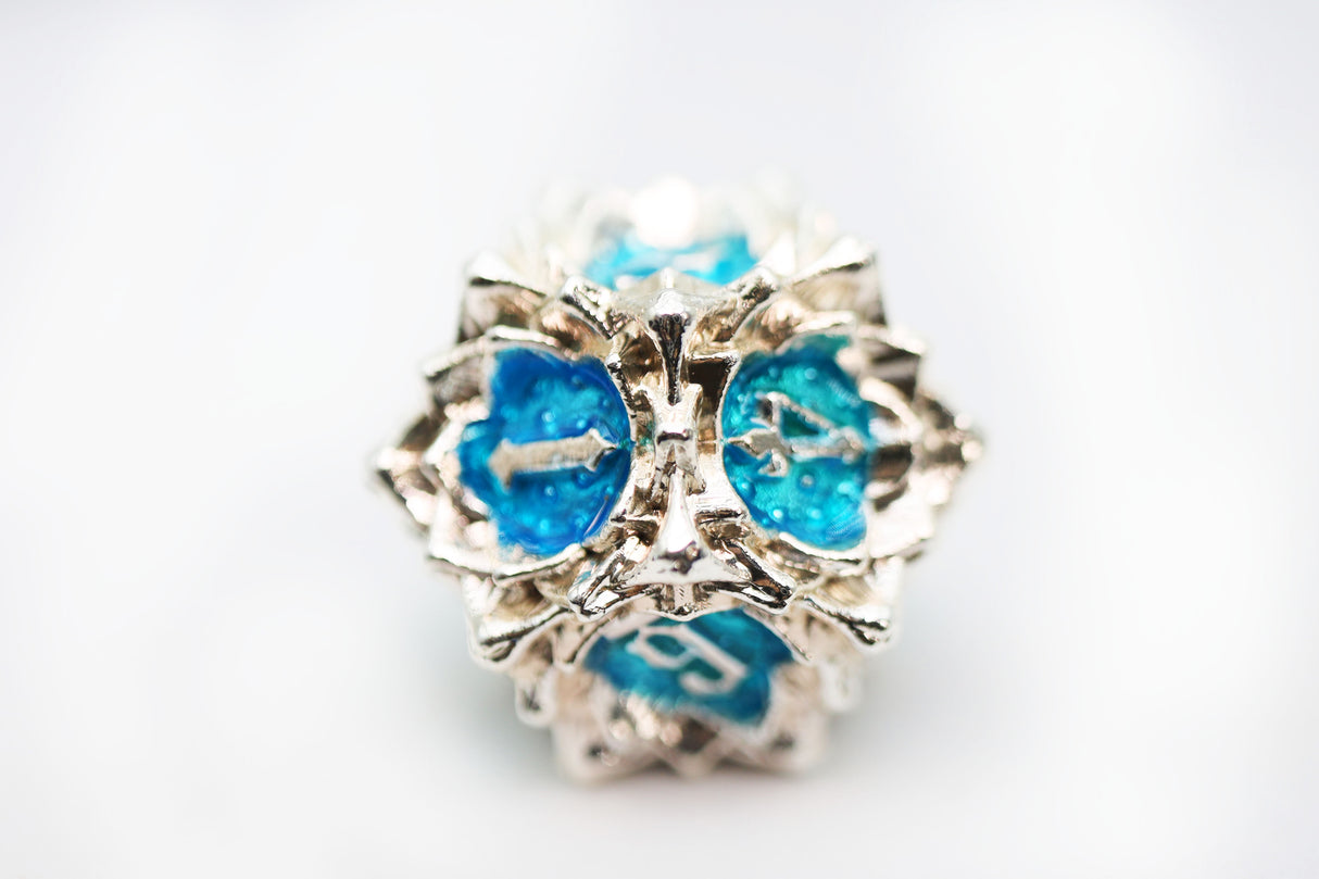 Floral Starburst: Silver Bluebells - Metal RPG Dice Set Metal Dice Foam Brain Games