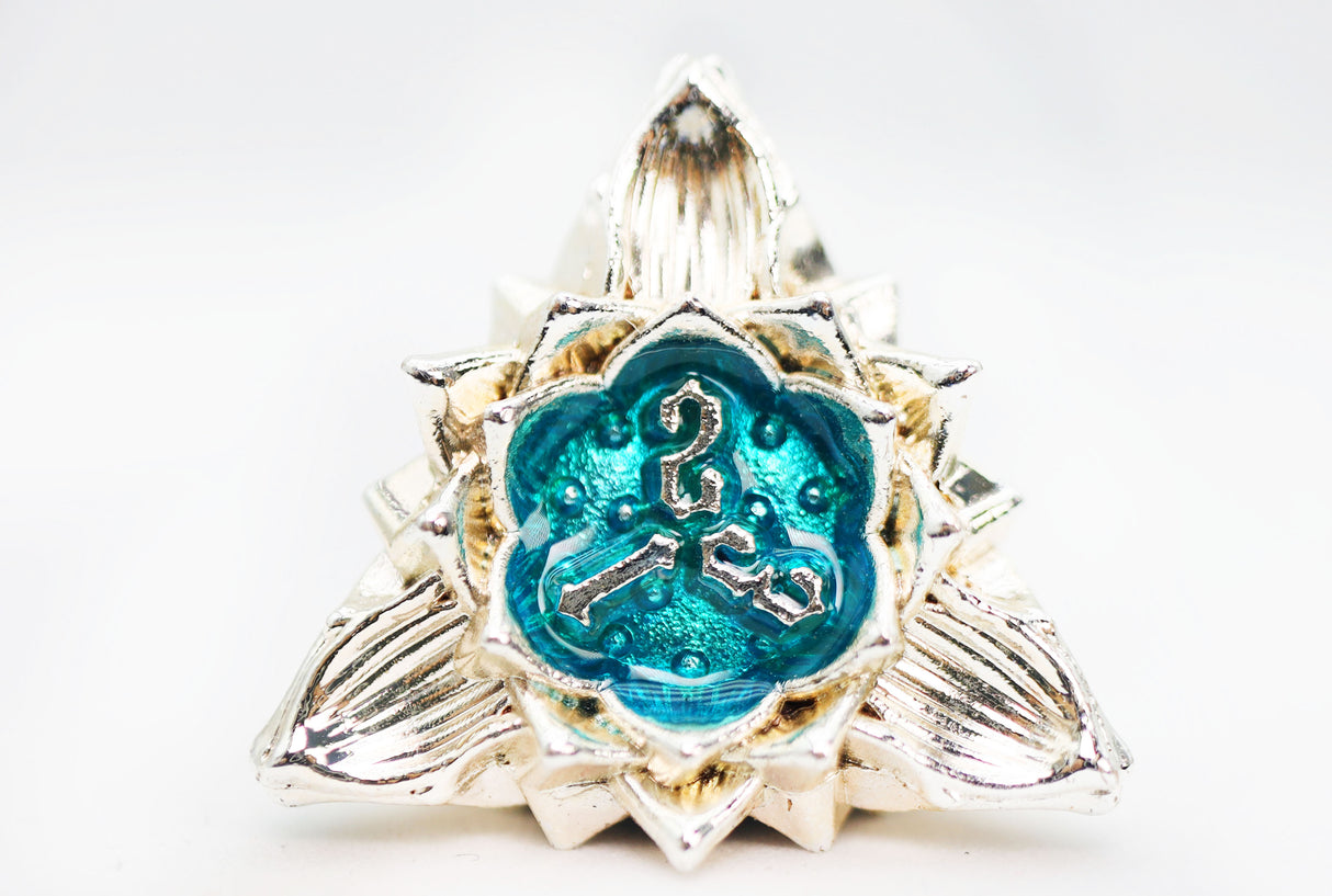 Floral Starburst: Silver Bluebells - Metal RPG Dice Set Metal Dice Foam Brain Games