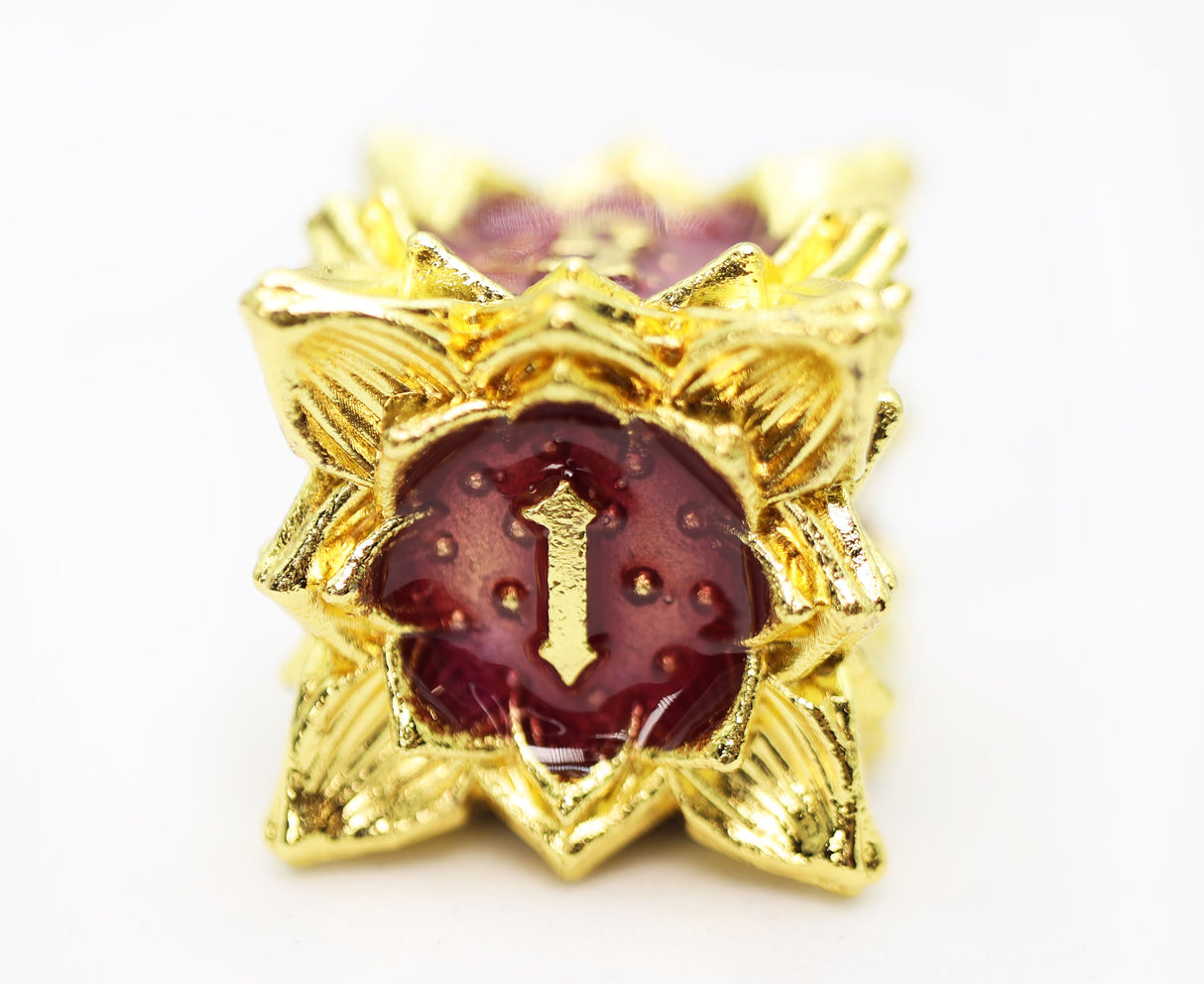 Floral Starburst: Carmine Canna - Metal RPG Dice Set Metal Dice Foam Brain Games