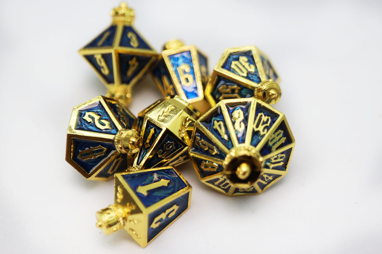 Moonlit Lantern: Golden Pureflame - Metal RPG Dice Set Metal Dice Foam Brain Games