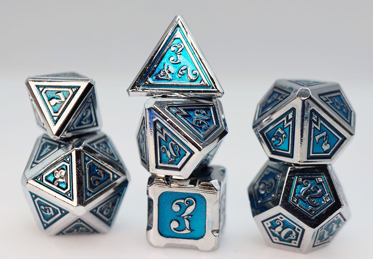 Alchemist Metals: Ice - Metal RPG Dice Set Metal Dice Foam Brain Games