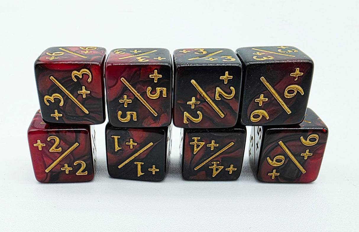 +1/+1 Red & Black Counters for Magic - set of 8 Plastic Dice Foam Brain Games