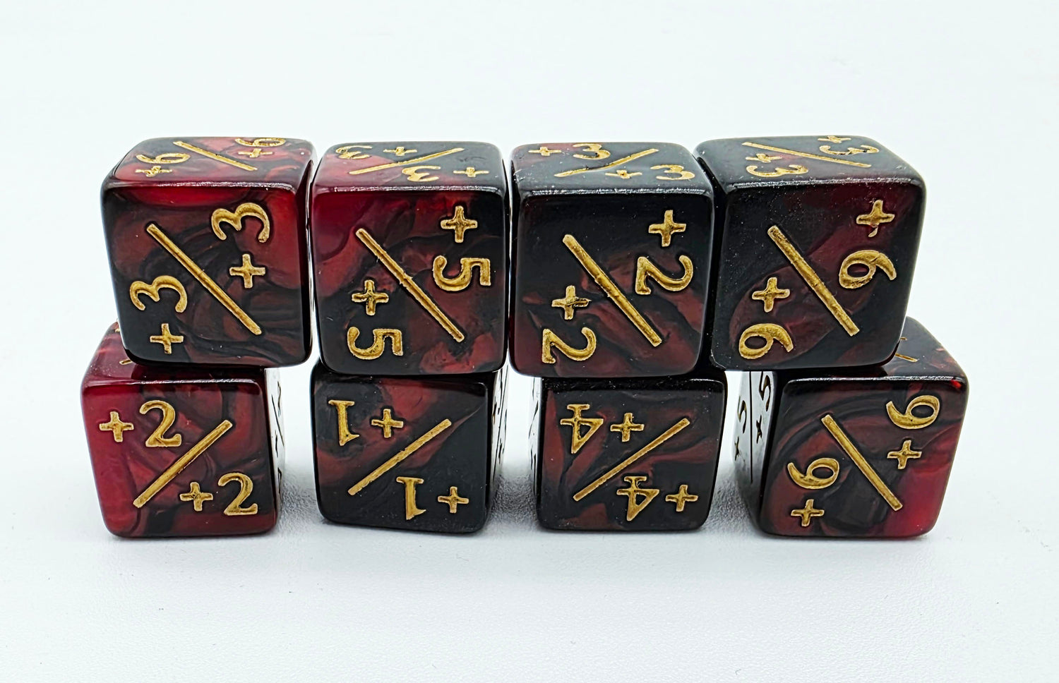 +1/+1 Red & Black Counters for Magic - set of 8 Plastic Dice Foam Brain Games
