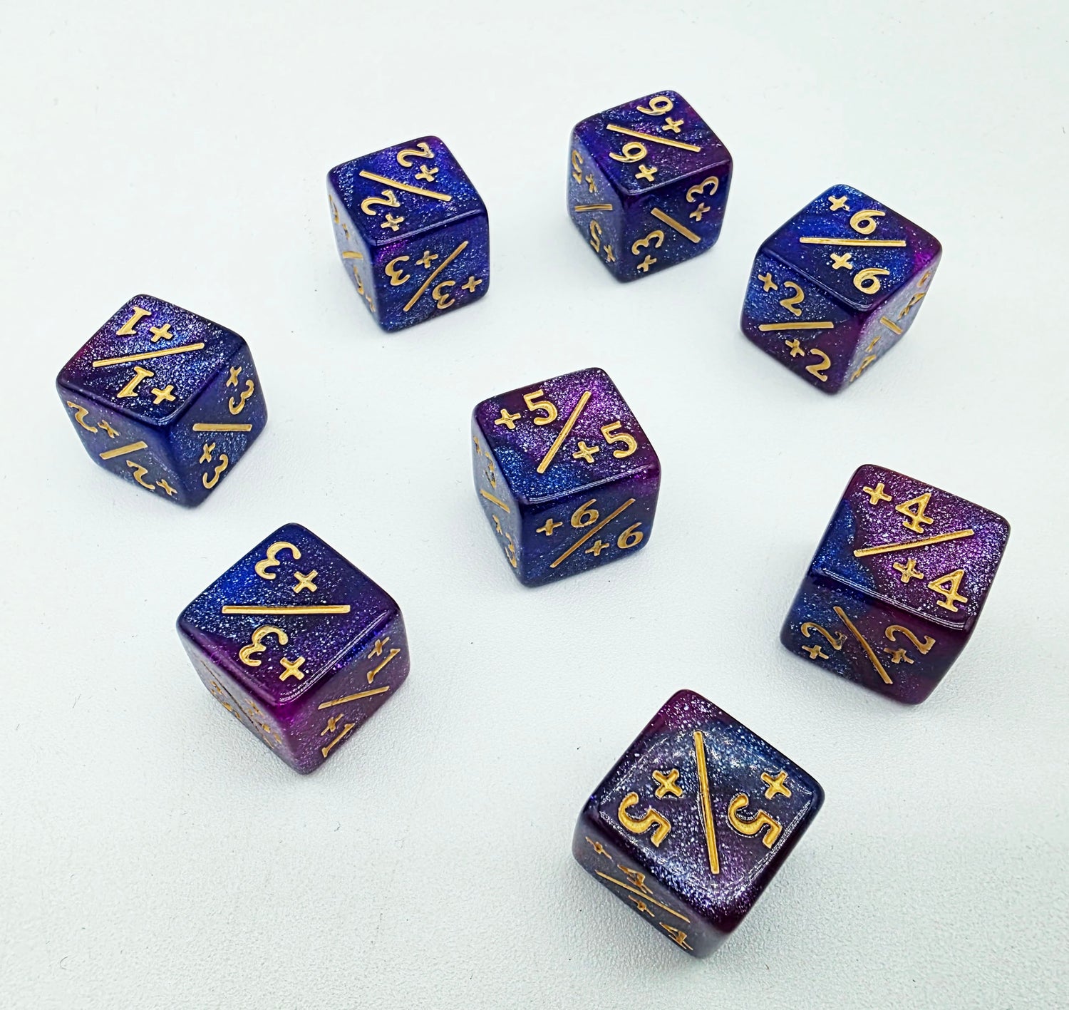 +1/+1 Dark Blue & Purple Glitter Counters for Magic - set of 8 Plastic Dice Foam Brain Games