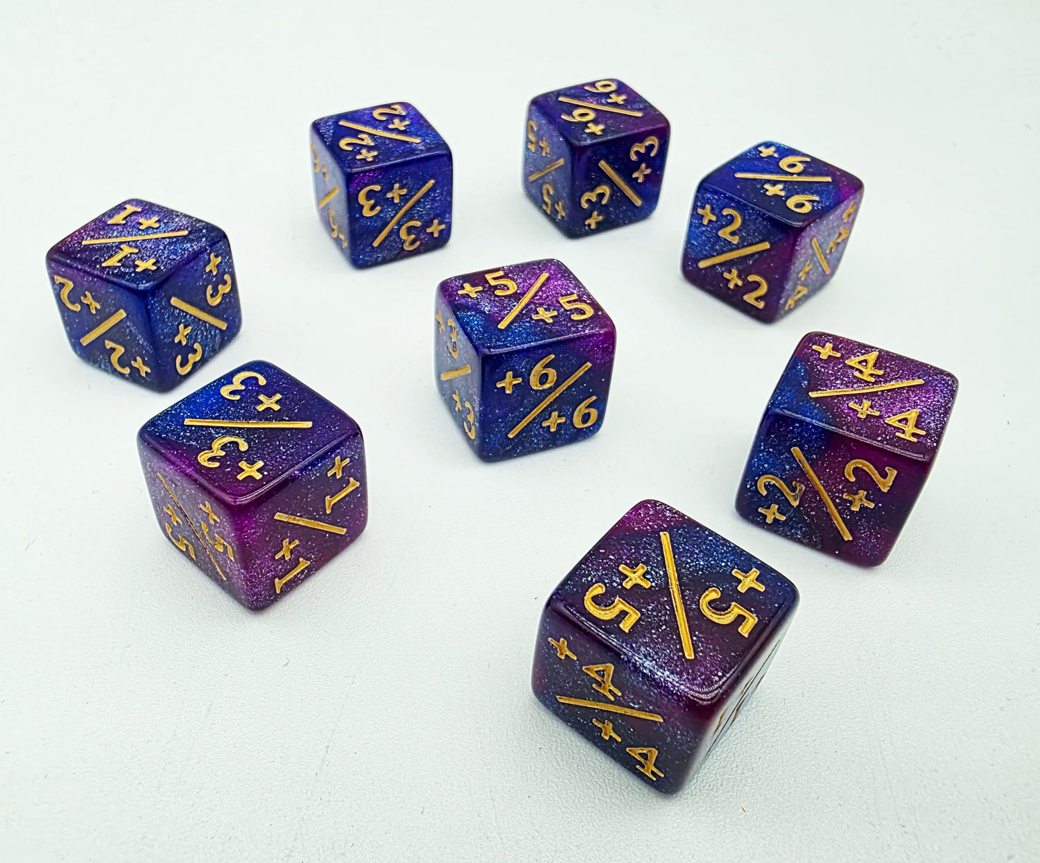+1/+1 Dark Blue & Purple Glitter Counters for Magic - set of 8 Plastic Dice Foam Brain Games