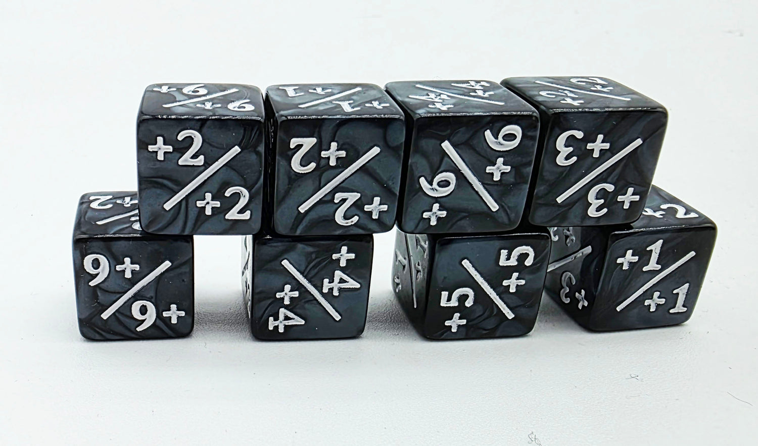 +1/+1 Pearl Black Counters with White for Magic - Set of 8 Plastic Dice Foam Brain Games