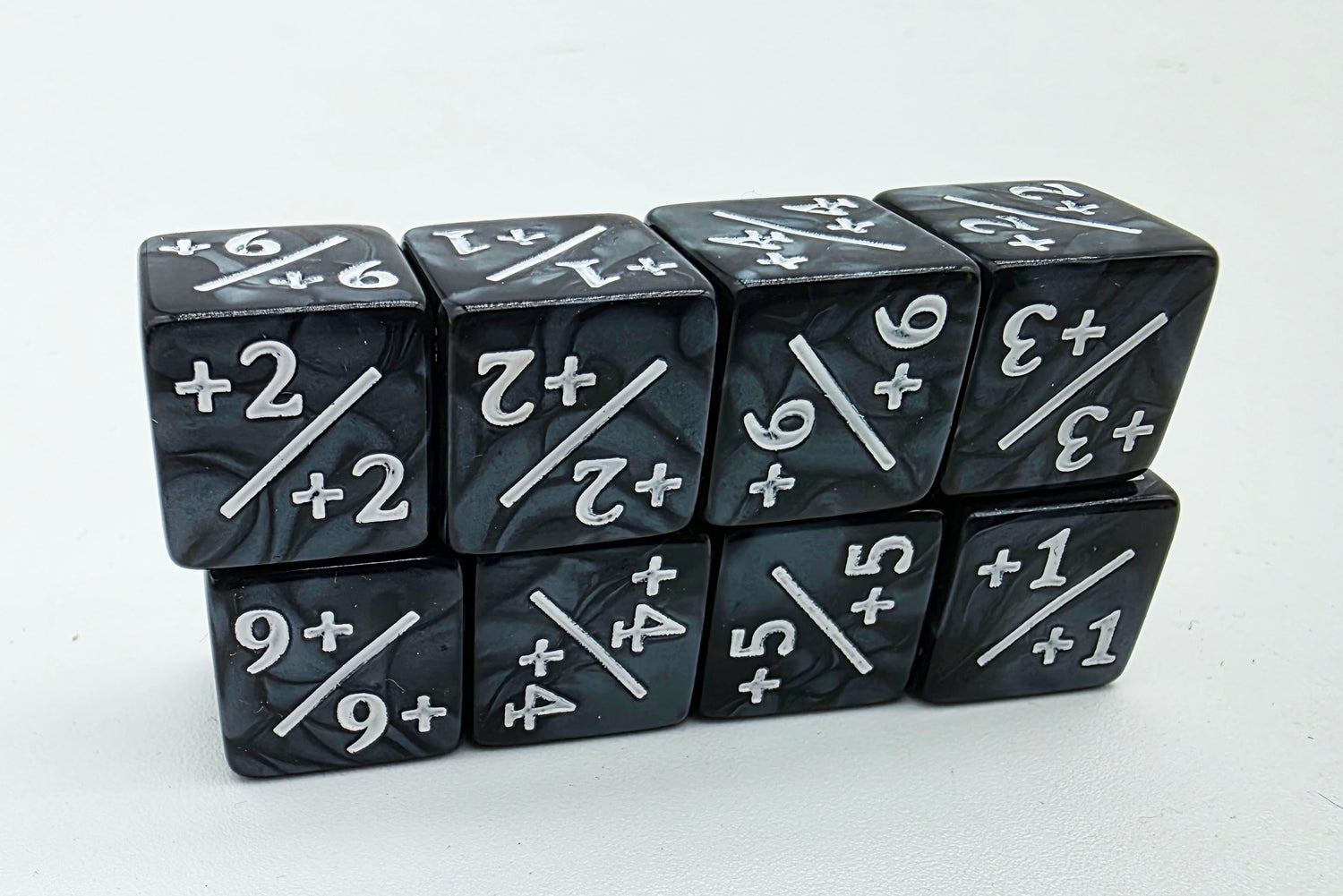 +1/+1 Pearl Black Counters with White for Magic - Set of 8 Plastic Dice Foam Brain Games