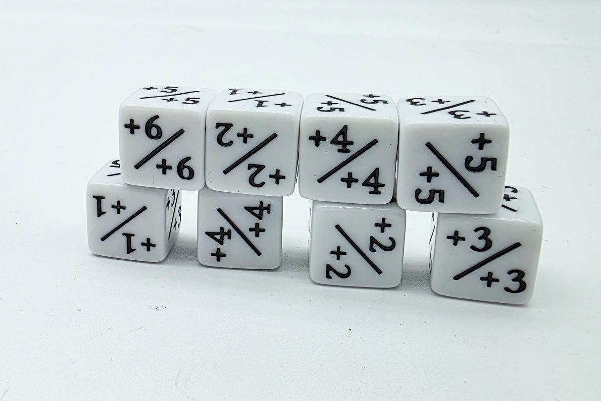 +1/+1 White Counters for Magic - Set of 8 Plastic Dice Foam Brain Games