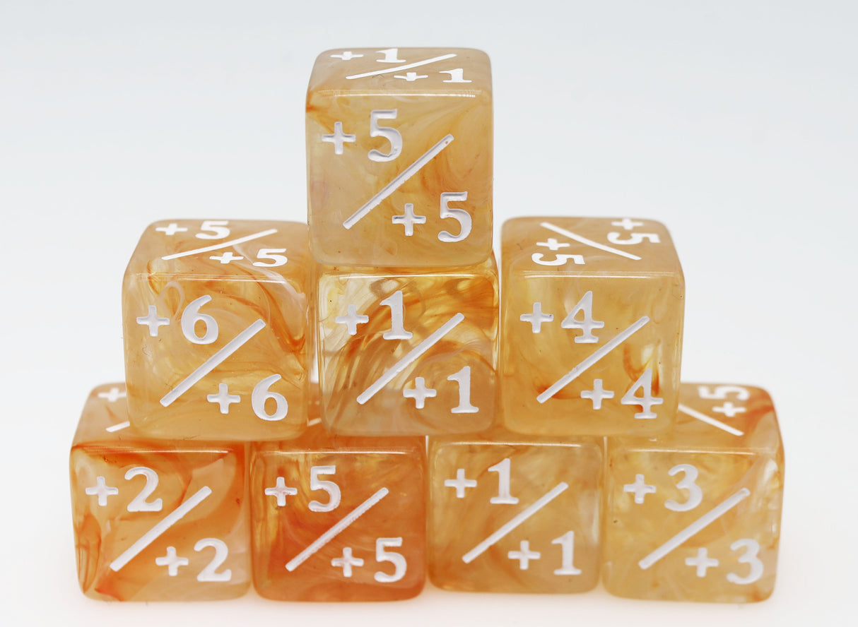 +1/+1 Orange & White Counters for Magic - Set of 8 Plastic Dice Foam Brain Games
