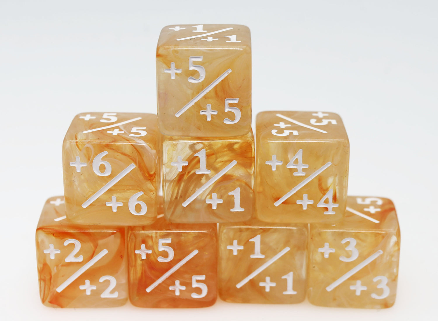 +1/+1 Orange & White Counters for Magic - Set of 8 Plastic Dice Foam Brain Games