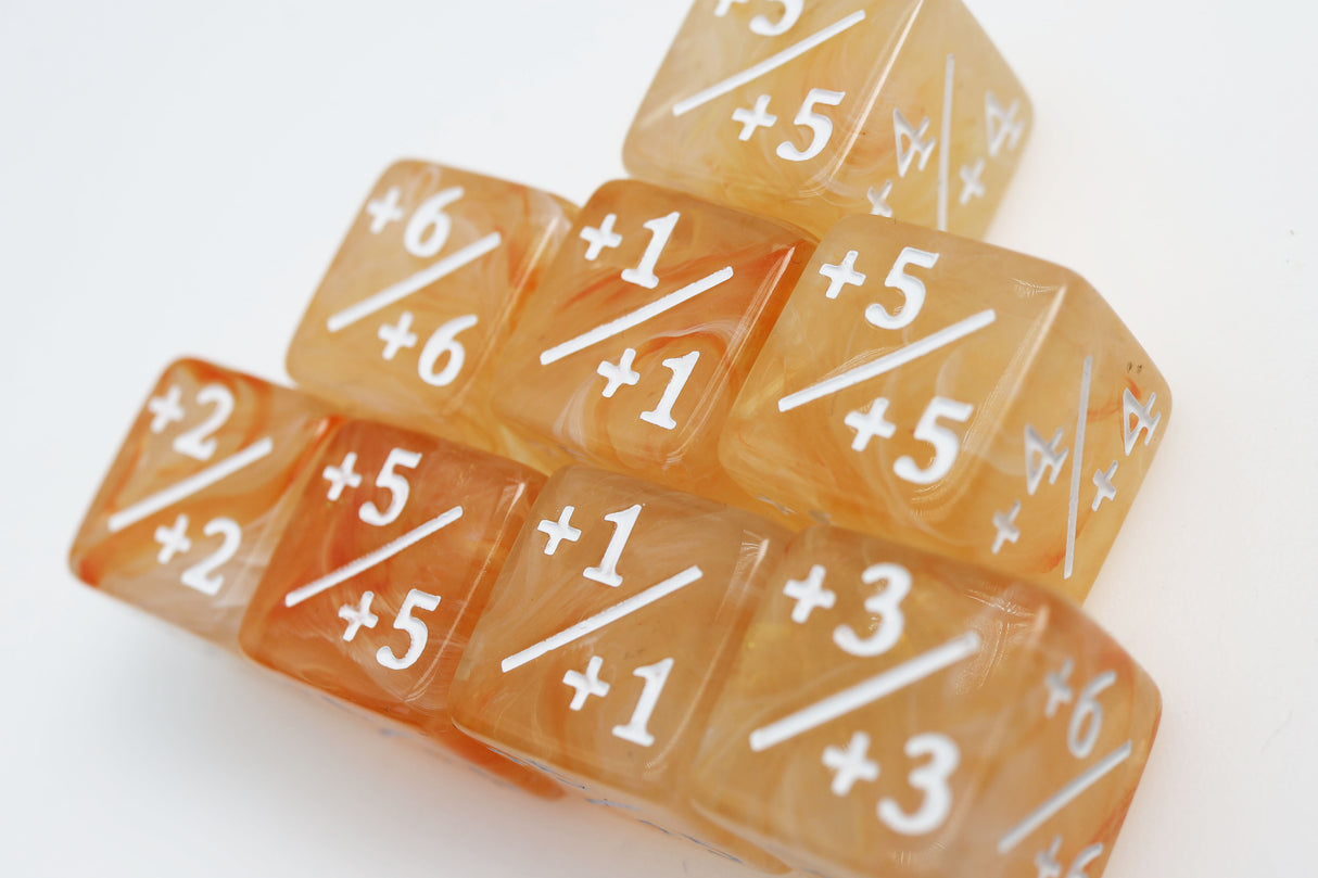 +1/+1 Orange & White Counters for Magic - Set of 8 Plastic Dice Foam Brain Games