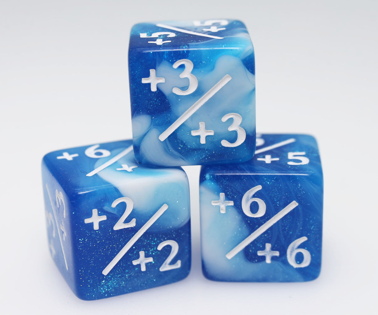+1/+1 White & Blue Glitter Counters for Magic - Set of 8 Plastic Dice Foam Brain Games