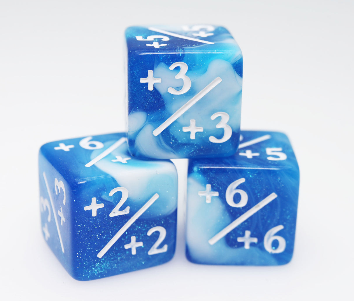 +1/+1 White & Blue Glitter Counters for Magic - Set of 8 Plastic Dice Foam Brain Games