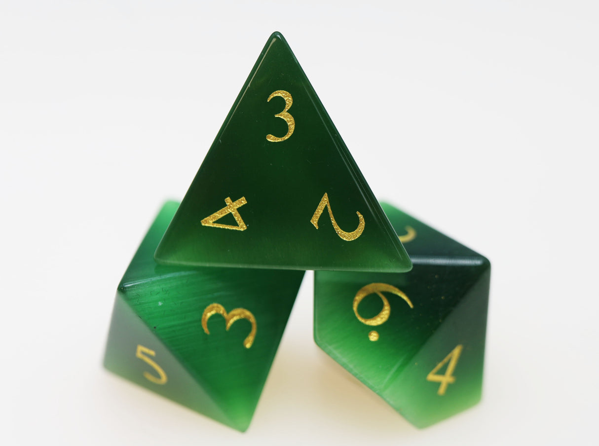 Cat's Eye Green - Gemstone Engraved with Gold Stone Dice Foam Brain Games