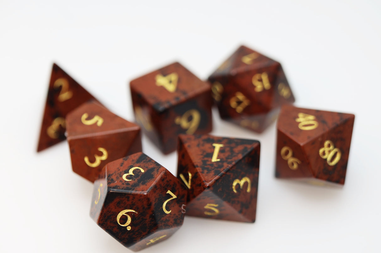 Swan Gemstone - Engraved with Gold Stone RPG Dice Set Stone Dice Foam Brain Games