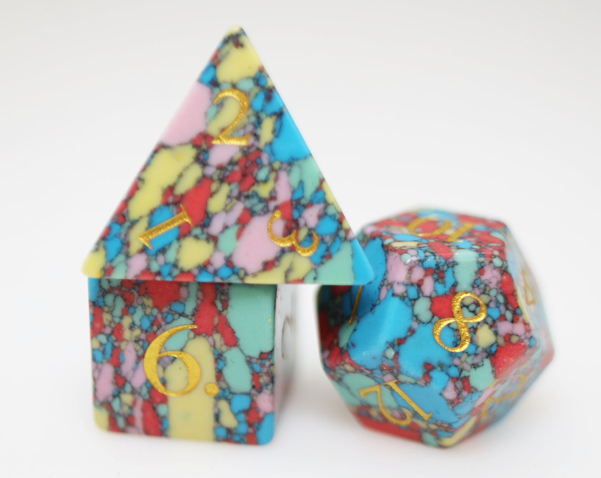 Textured Turquoise Pop Art - Engraved with Gold Stone Dice Foam Brain Games