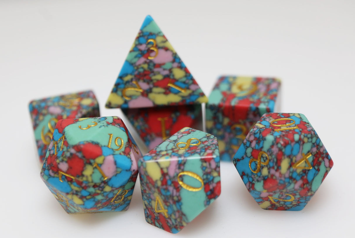 Textured Turquoise Pop Art - Engraved with Gold Stone Dice Foam Brain Games