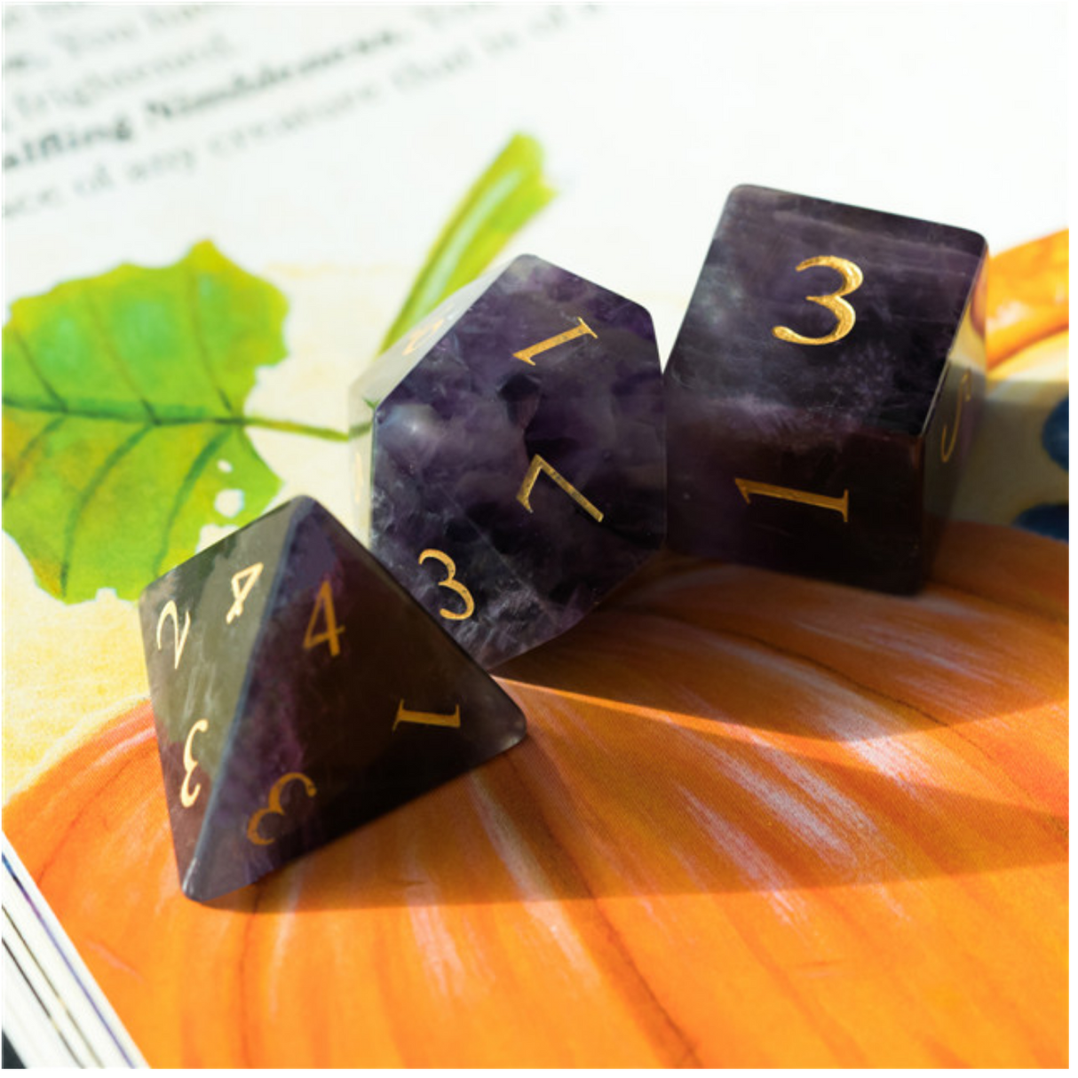 Amethyst - Gemstone Engraved with Gold Stone Dice Foam Brain Games