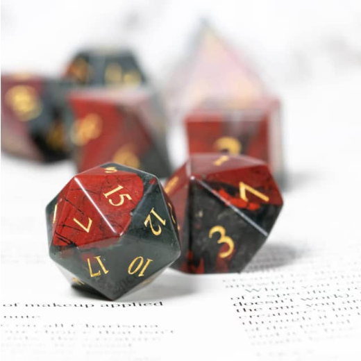 Bloodstone - Gemstone Engraved with Gold Stone Dice Foam Brain Games