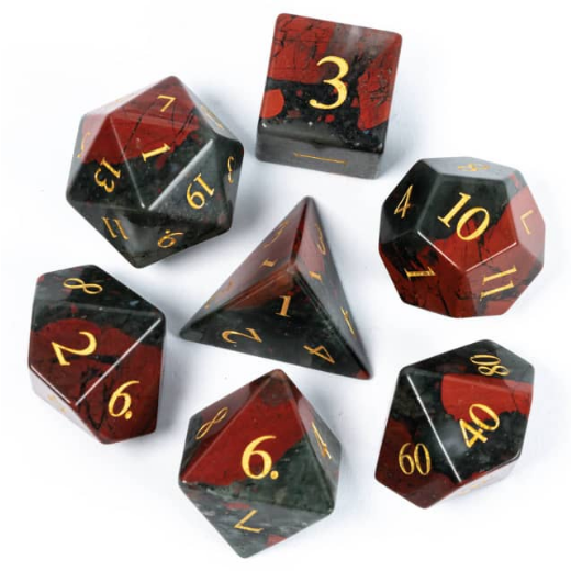 Bloodstone - Gemstone Engraved with Gold Stone Dice Foam Brain Games