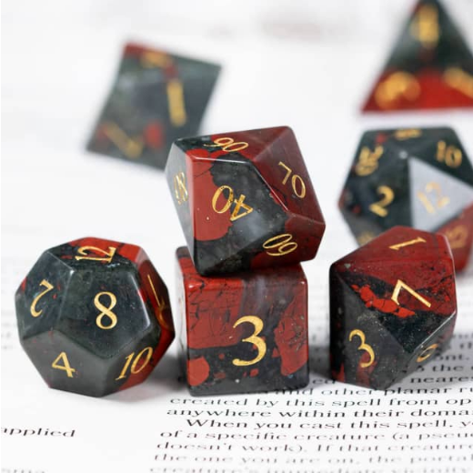 Bloodstone - Gemstone Engraved with Gold Stone Dice Foam Brain Games