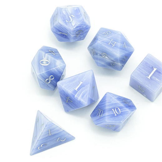Blue Lace Agate - Gemstone Engraved with Silver Stone Dice Foam Brain Games