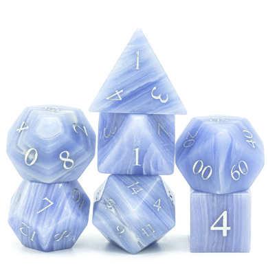 Blue Lace Agate - Gemstone Engraved with Silver Stone Dice Foam Brain Games