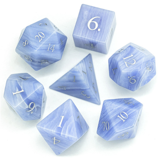 Blue Lace Agate - Gemstone Engraved with Silver Stone Dice Foam Brain Games