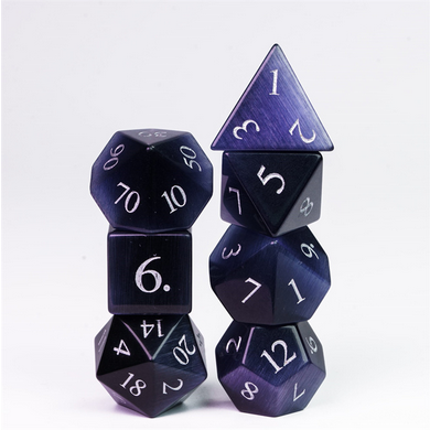 Cat's Eye Violet - Gemstone Engraved with Silver Stone Dice Foam Brain Games