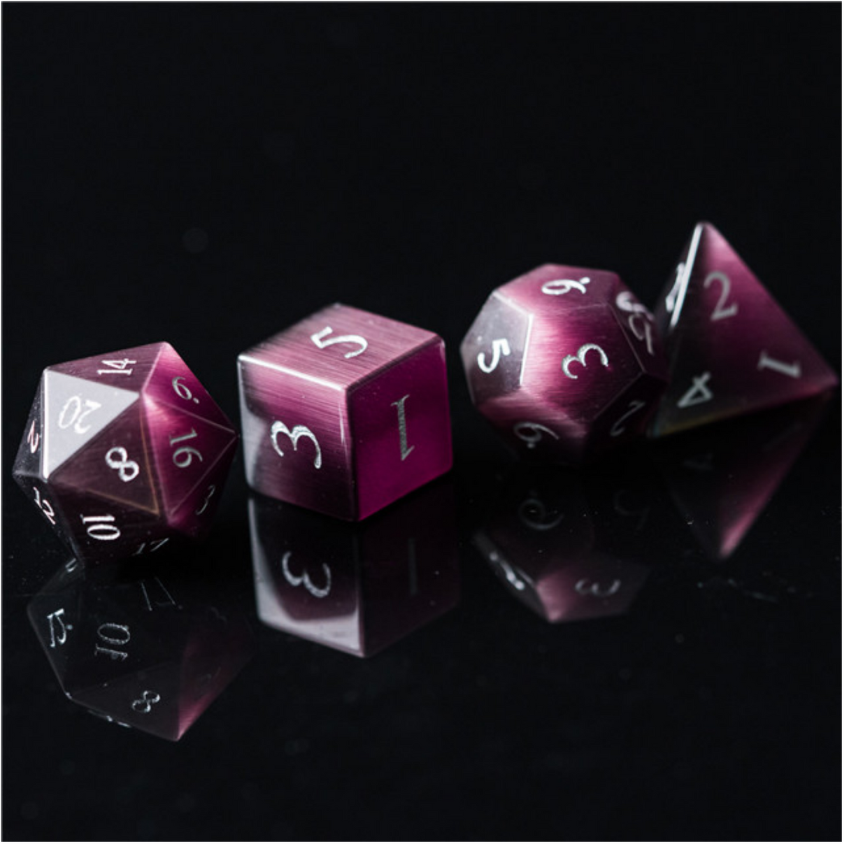 Cat's Eye Purple - Gemstone Engraved with Silver Stone Dice Foam Brain Games
