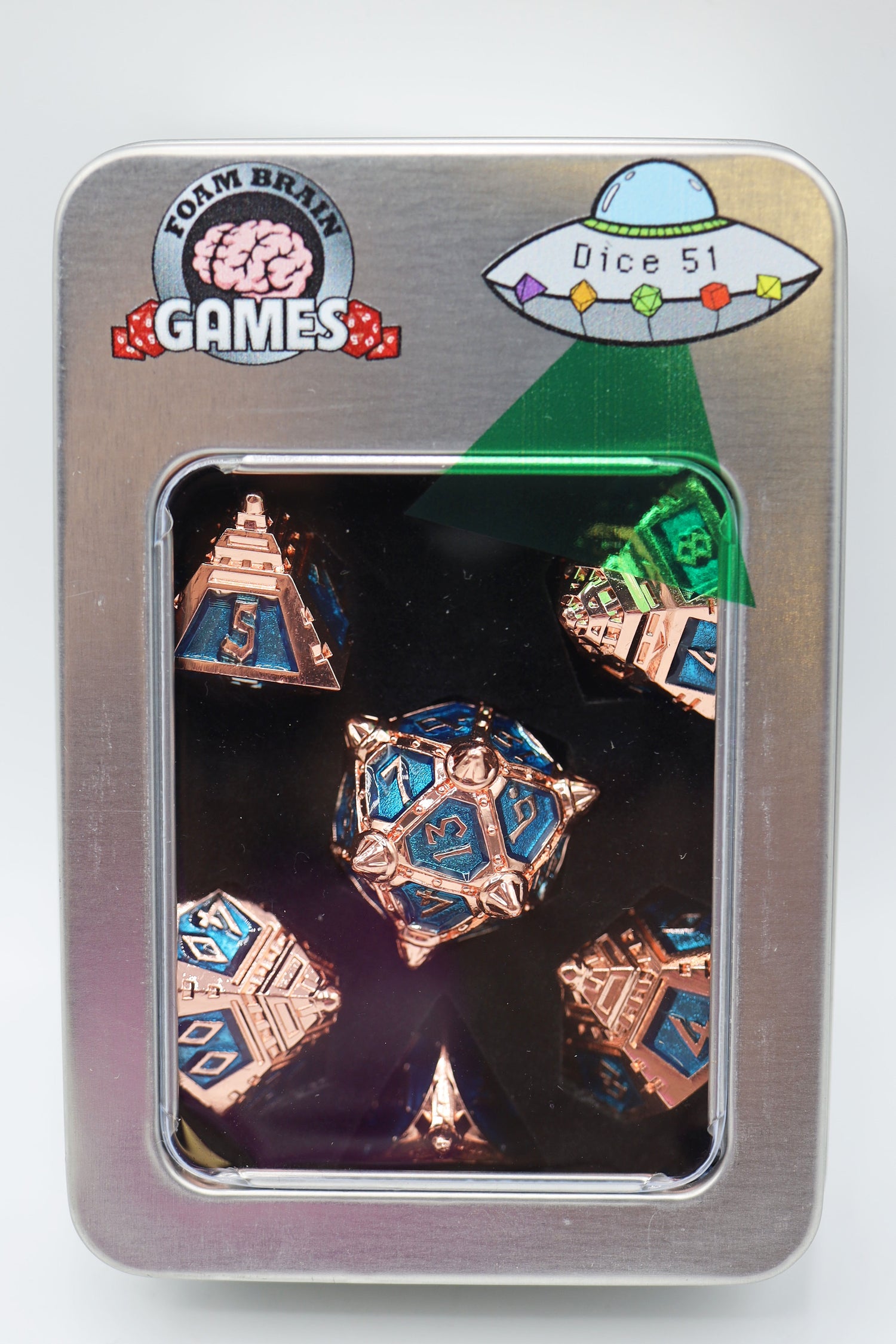 Dice 51: Copper Lit Space - Metal RPG Dice Set Metal Dice Foam Brain Games
