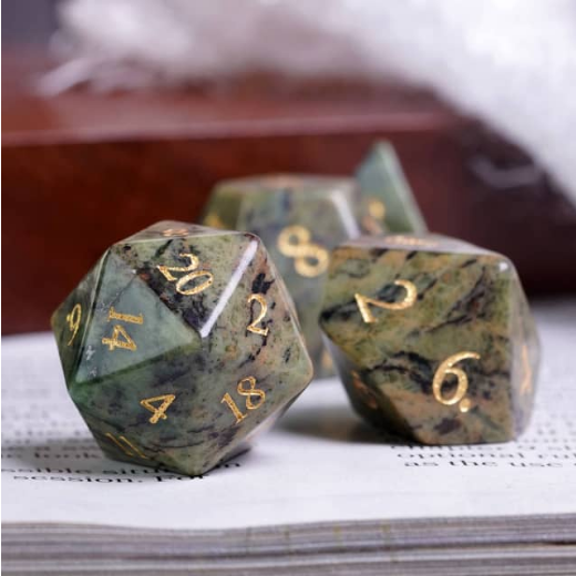 Dark Jasper - Semiprecious Gemstone Engraved with Gold Stone Dice Foam Brain Games