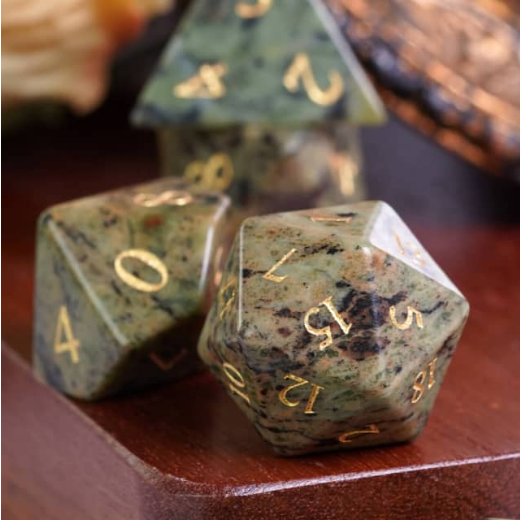 Dark Jasper - Semiprecious Gemstone Engraved with Gold Stone Dice Foam Brain Games