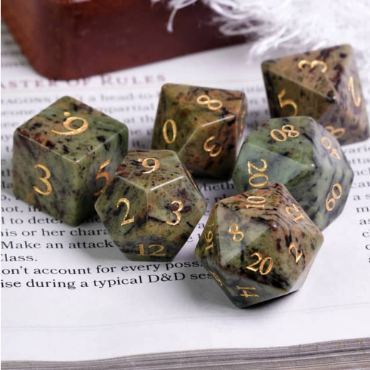 Dark Jasper - Semiprecious Gemstone Engraved with Gold Stone Dice Foam Brain Games