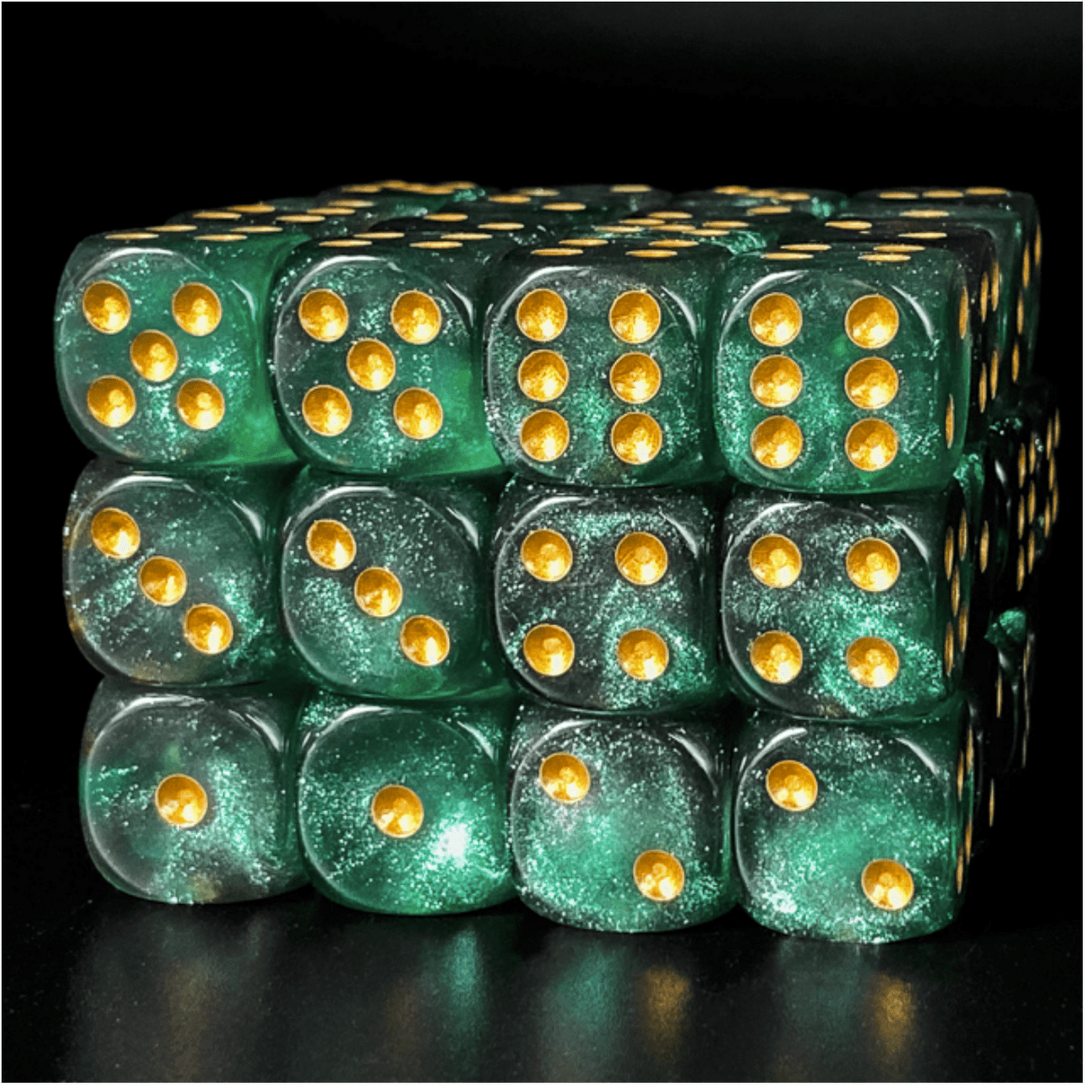 12 piece Pip D6s - Evergreen Forest Plastic Dice Foam Brain Games