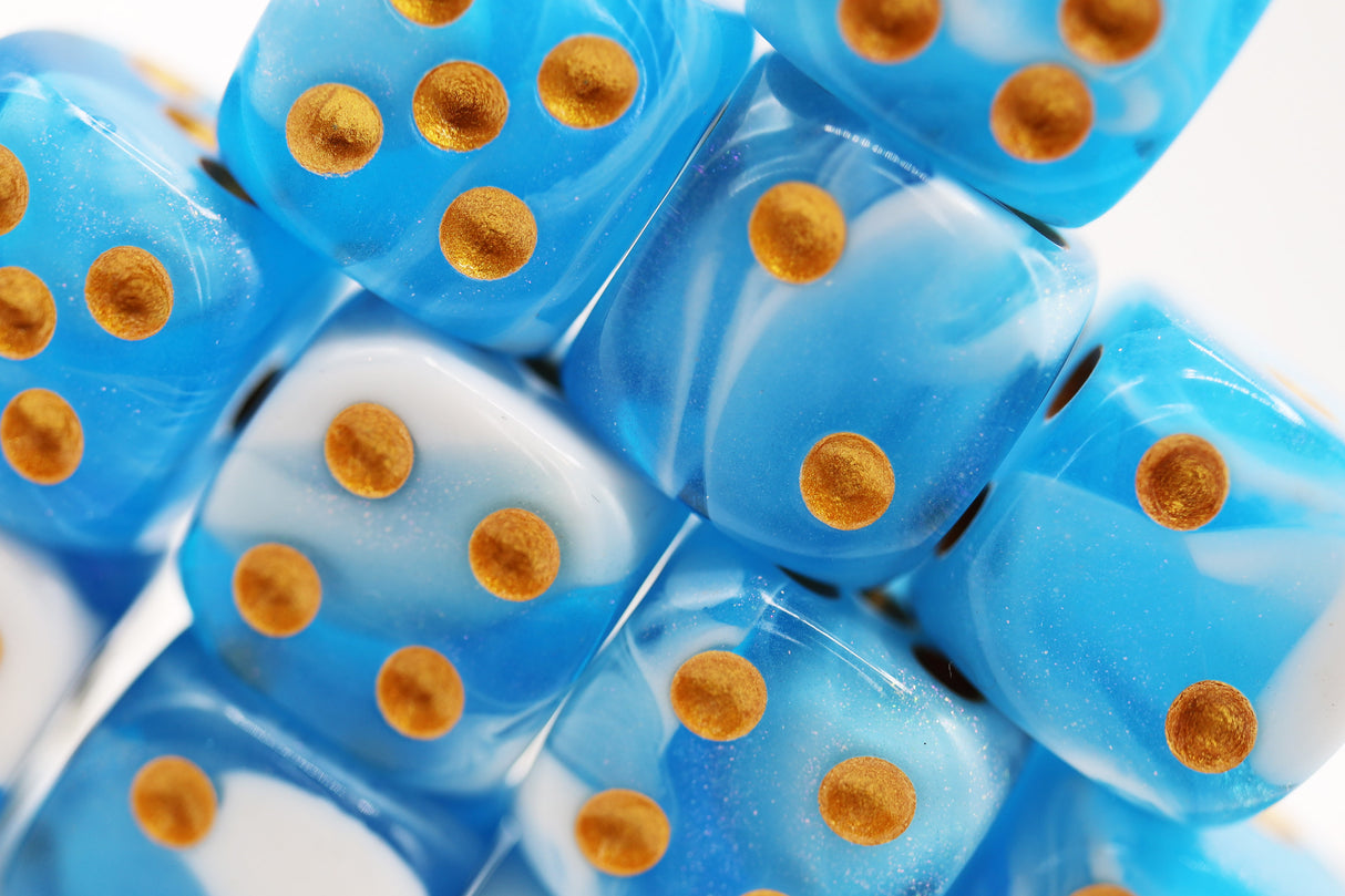 12 piece Pip D6s - Cirrostratus Glitter Plastic Dice Foam Brain Games
