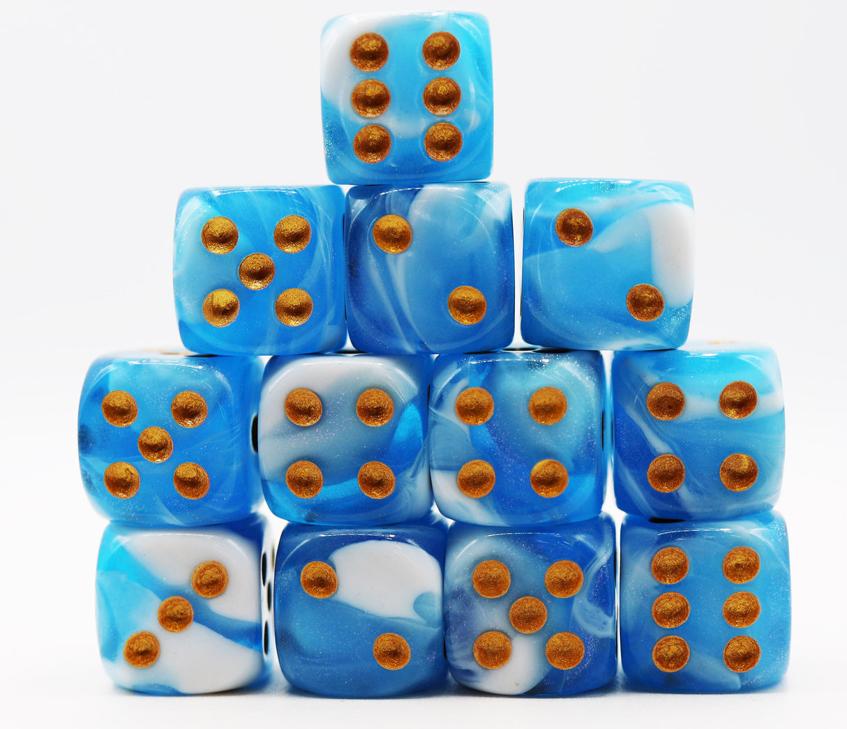 12 piece Pip D6s - Cirrostratus Glitter Plastic Dice Foam Brain Games