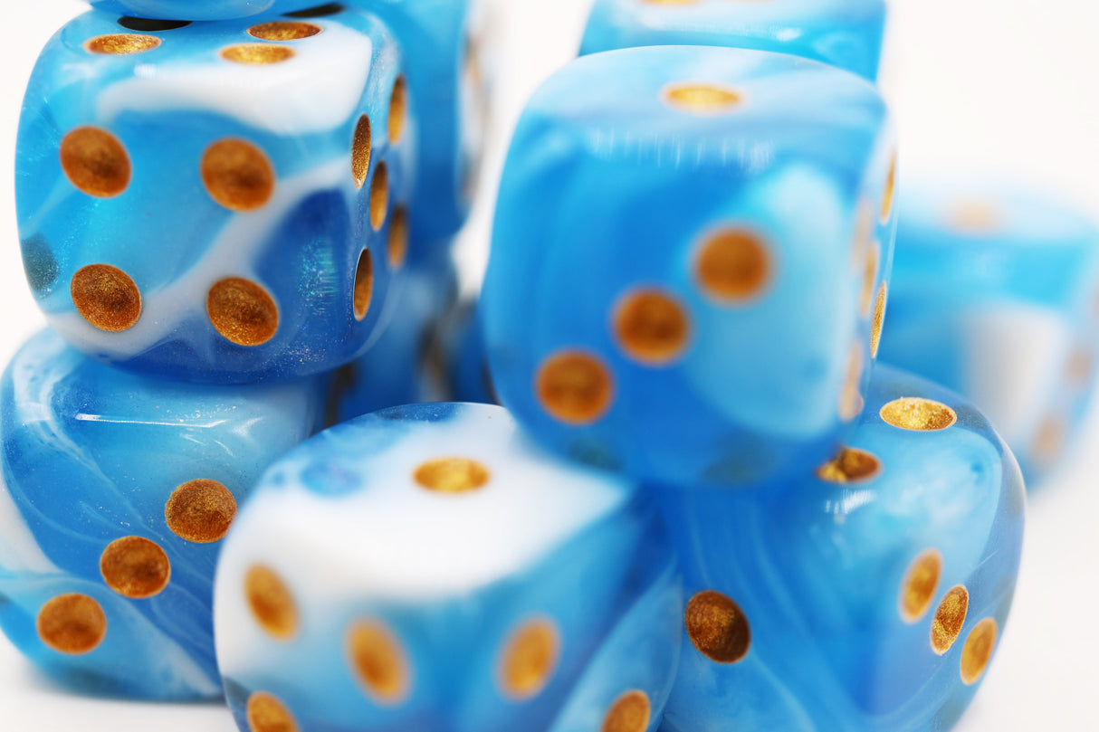 12 piece Pip D6s - Cirrostratus Glitter Plastic Dice Foam Brain Games